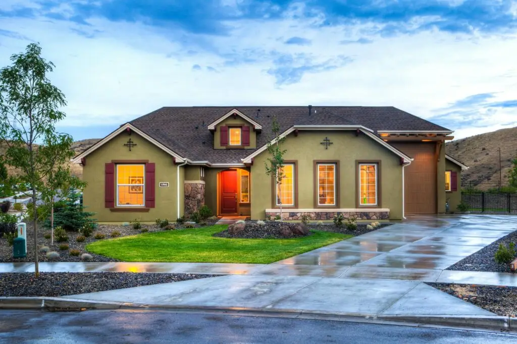 lighted beige house